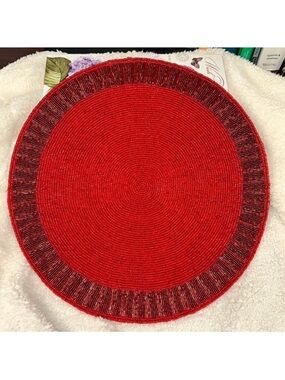 One Shimmery Light Red Evelina Holiday Beaded 15” Placemat